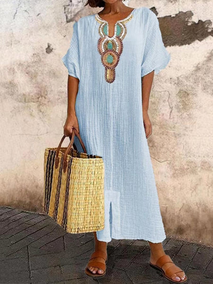 Giulette - Casual jurk met V-hals en korte mouwen voor dames in effen kleur