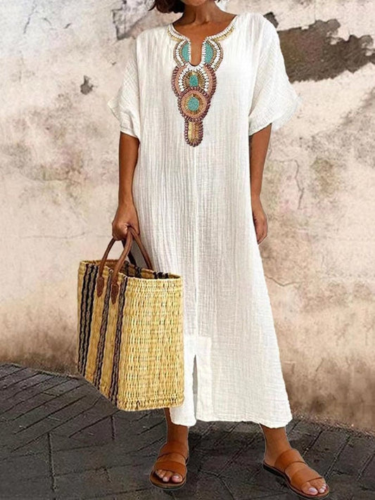 Giulette - Casual jurk met V-hals en korte mouwen voor dames in effen kleur