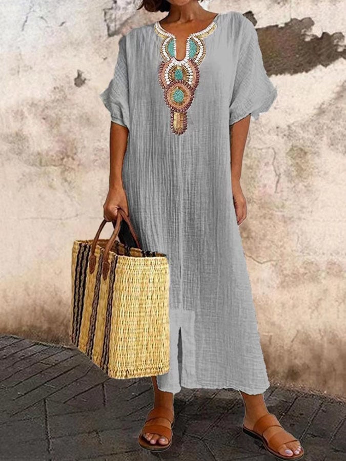 Giulette - Casual jurk met V-hals en korte mouwen voor dames in effen kleur