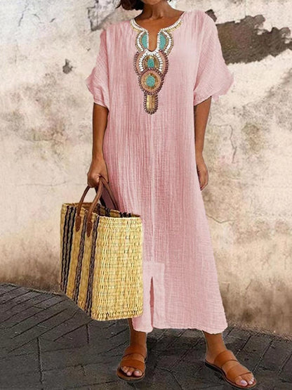 Giulette - Casual jurk met V-hals en korte mouwen voor dames in effen kleur