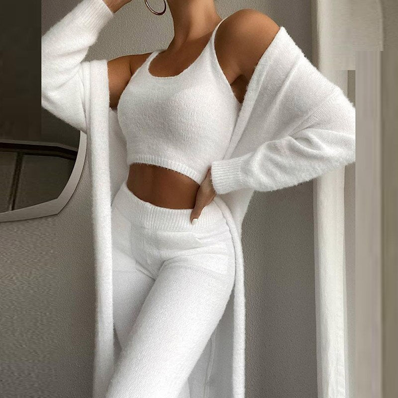 3-delige Loungewear Set Scoop Neck Crop Tops | Dames Casual Pyjama Set