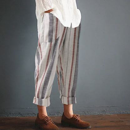 Oversized katoenen en linnen broek