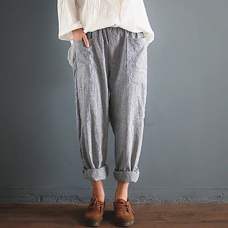 Oversized katoenen en linnen broek