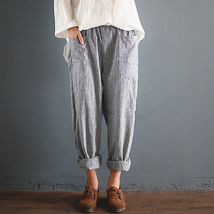 Oversized katoenen en linnen broek
