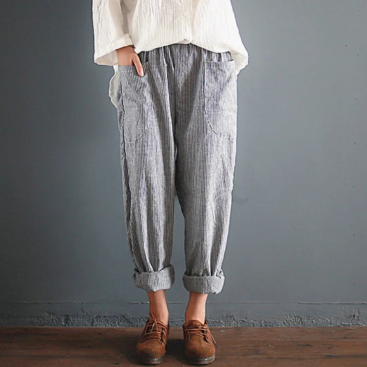 Oversized katoenen en linnen broek