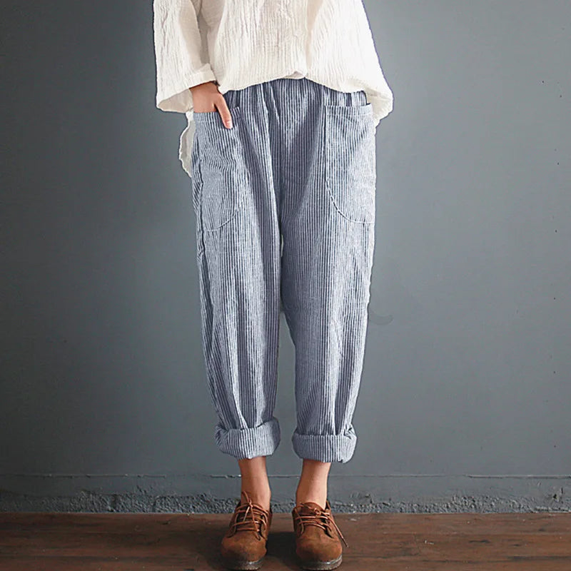 Oversized katoenen en linnen broek