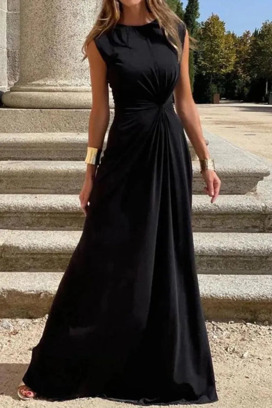 Hazel - Elegante jurk met lange mouwen, revers en effen V-hals voor dames