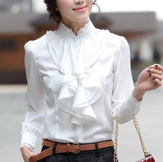 LEA - Blouse met lange mouwen en ruches aan de kraag