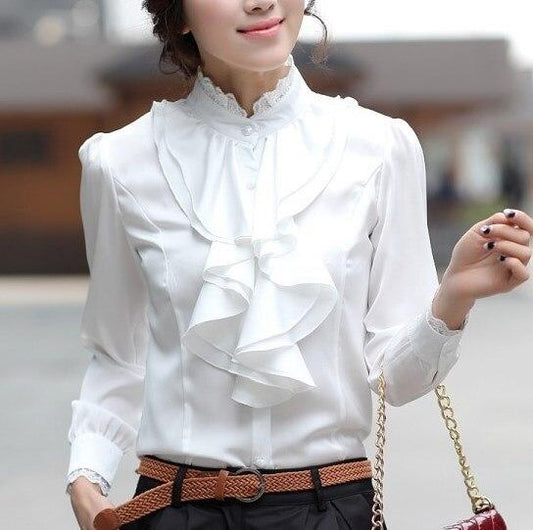 LEA - Blouse met lange mouwen en ruches aan de kraag