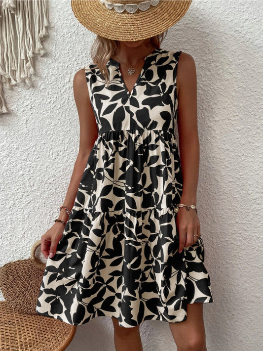Helgia - Boho losse mouwloze midi jurk met puntige halslijn