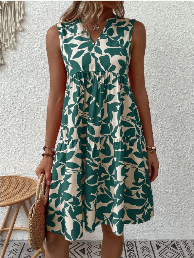 Helgia - Boho losse mouwloze midi jurk met puntige halslijn
