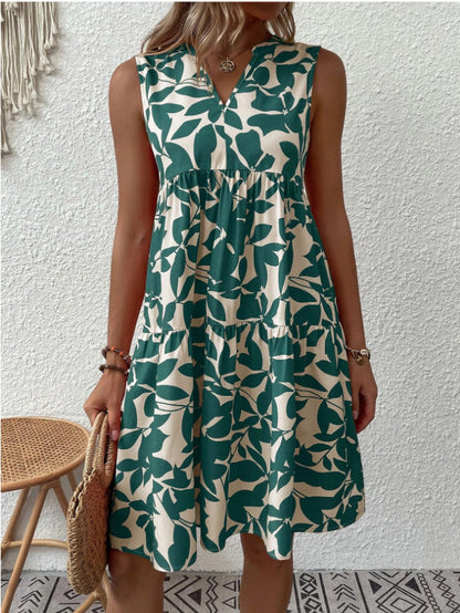 Helgia - Boho losse mouwloze midi jurk met puntige halslijn