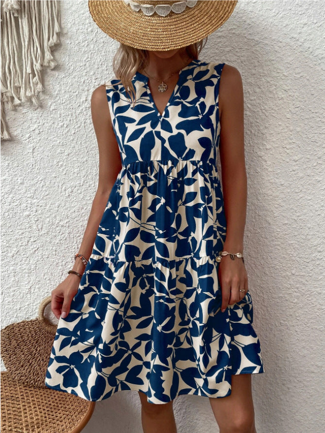 Helgia - Boho losse mouwloze midi jurk met puntige halslijn