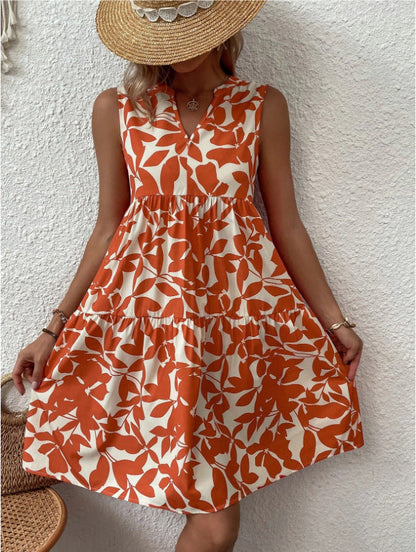 Helgia - Boho losse mouwloze midi jurk met puntige halslijn