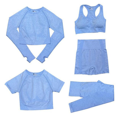 5-delige Sport Set | Dames tops en sportleggings met hoge taille