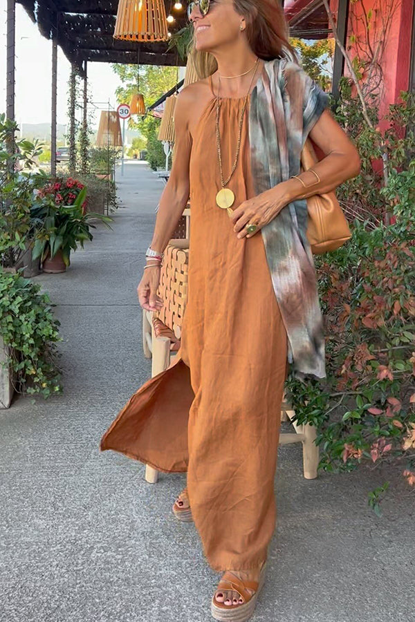 Hitch - Halter maxi-jurk van linnenmix