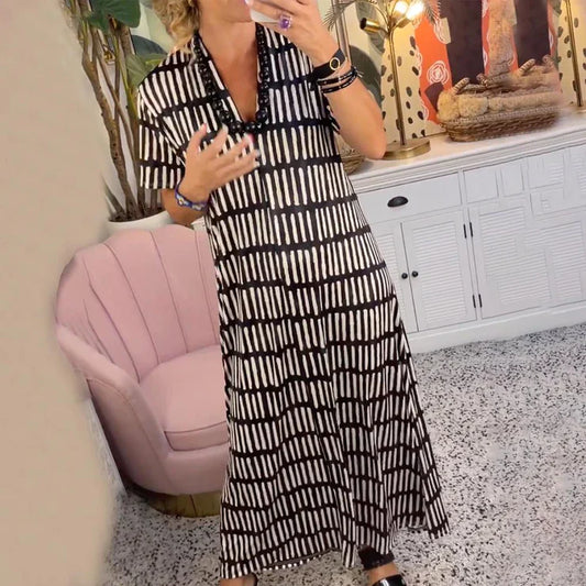 Ilse - Moderne Maxi jurk met korte mouwen en V-hals
