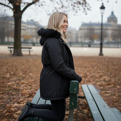 Eugenie | Gevulde damesparka met kraag en capuchon in chique dons