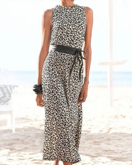 Jaylani - Mouwloze jurk met trendy print en riem