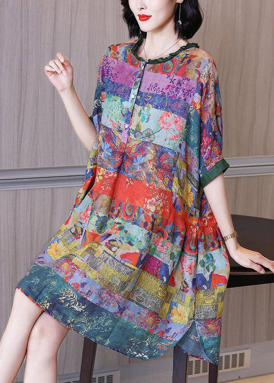 Jheira - Vintage jurk met print en o-halslijn