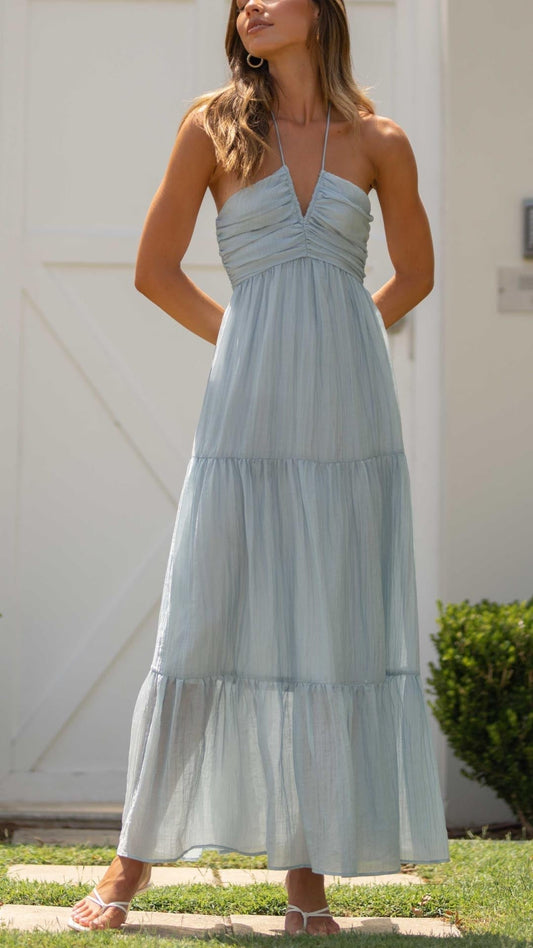 Kamiyah - Helderblauwe etherische halter maxi jurk