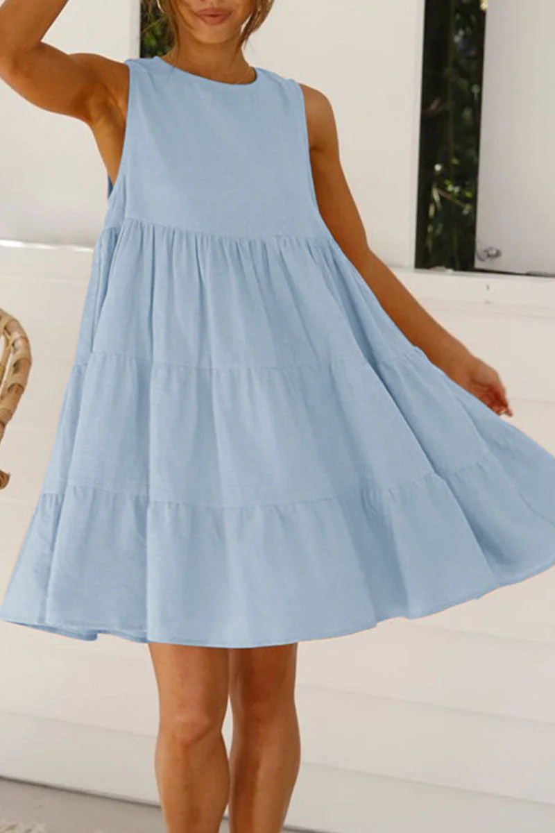 Kaylani - Prinsessenjurken met ronde hals en trendy effen casual patches