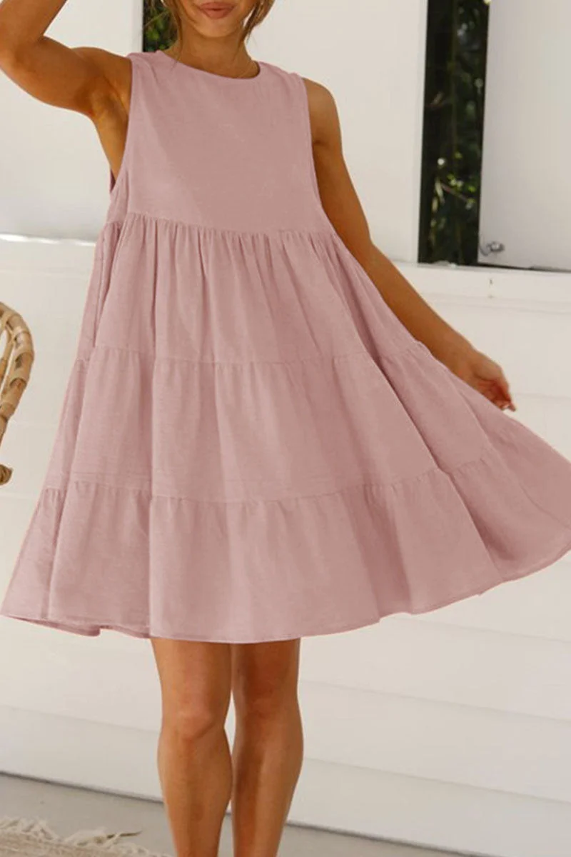 Kaylani - Prinsessenjurken met ronde hals en trendy effen casual patches