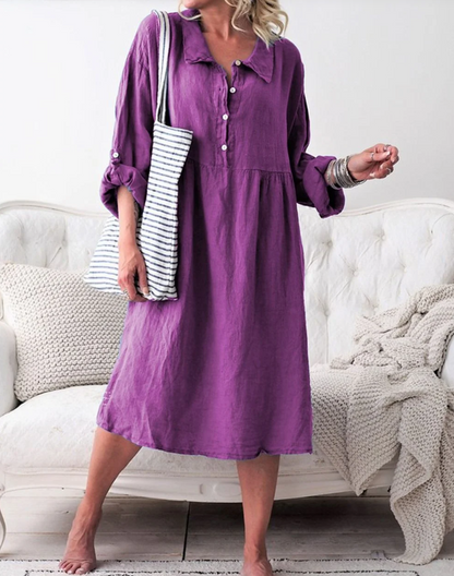 Kennedi - Basic button-down jurk met overhemdkraag met lange mouwen