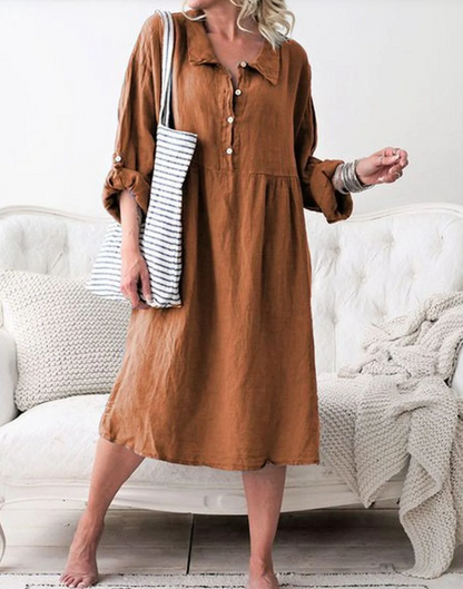 Kennedi - Basic button-down jurk met overhemdkraag met lange mouwen