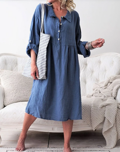 Kennedi - Basic button-down jurk met overhemdkraag met lange mouwen