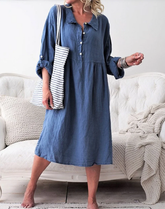 Kennedi - Basic button-down jurk met overhemdkraag met lange mouwen