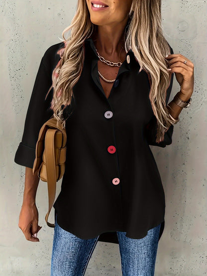 Kleurige Knopen Blouse - Lange Mouwen Ontwerp & Lichtgewicht Stof
