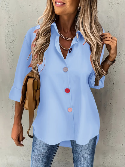 Kleurige Knopen Blouse - Lange Mouwen Ontwerp & Lichtgewicht Stof