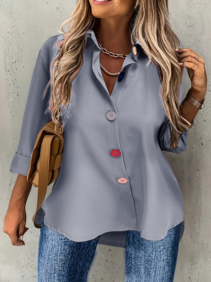 Kleurige Knopen Blouse - Lange Mouwen Ontwerp & Lichtgewicht Stof