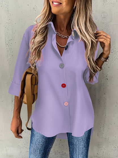 Kleurige Knopen Blouse - Lange Mouwen Ontwerp & Lichtgewicht Stof