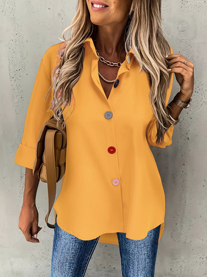 Kleurige Knopen Blouse - Lange Mouwen Ontwerp & Lichtgewicht Stof