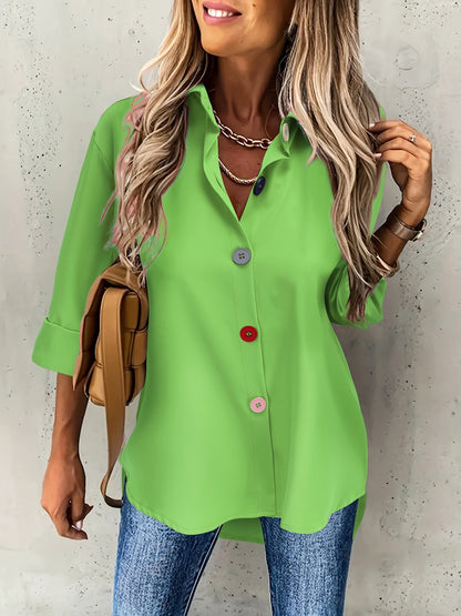 Kleurige Knopen Blouse - Lange Mouwen Ontwerp & Lichtgewicht Stof
