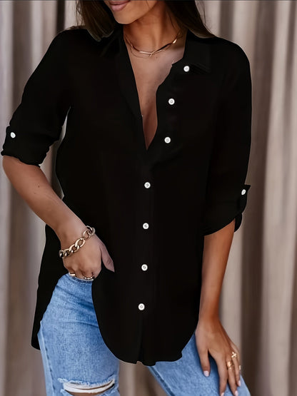 Knop Voor Shirt - Relaxed Fit & Opgerolde Mouwen Design