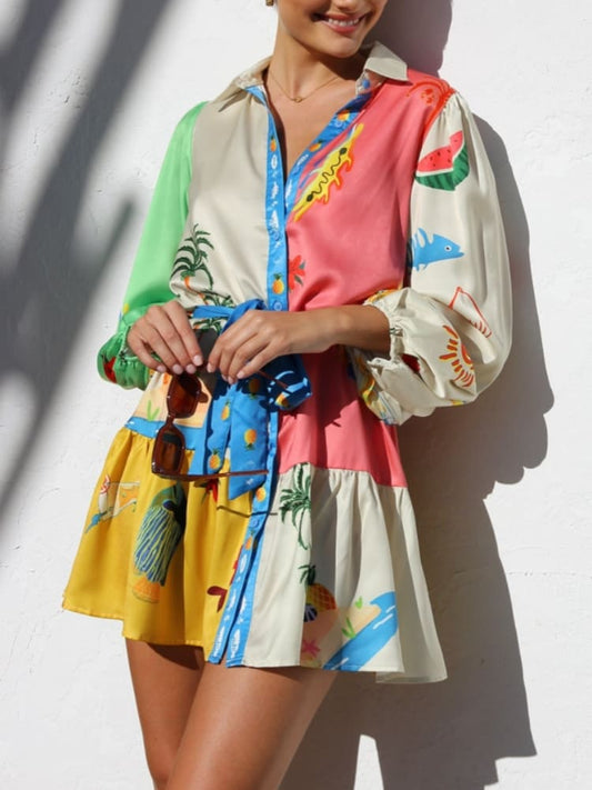 Lark - Veelkleurige minijurk met print