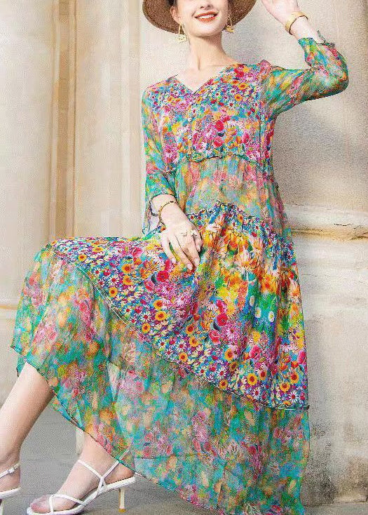 Lechina - Patchwork jurk in kleurrijke print met v-halslijn