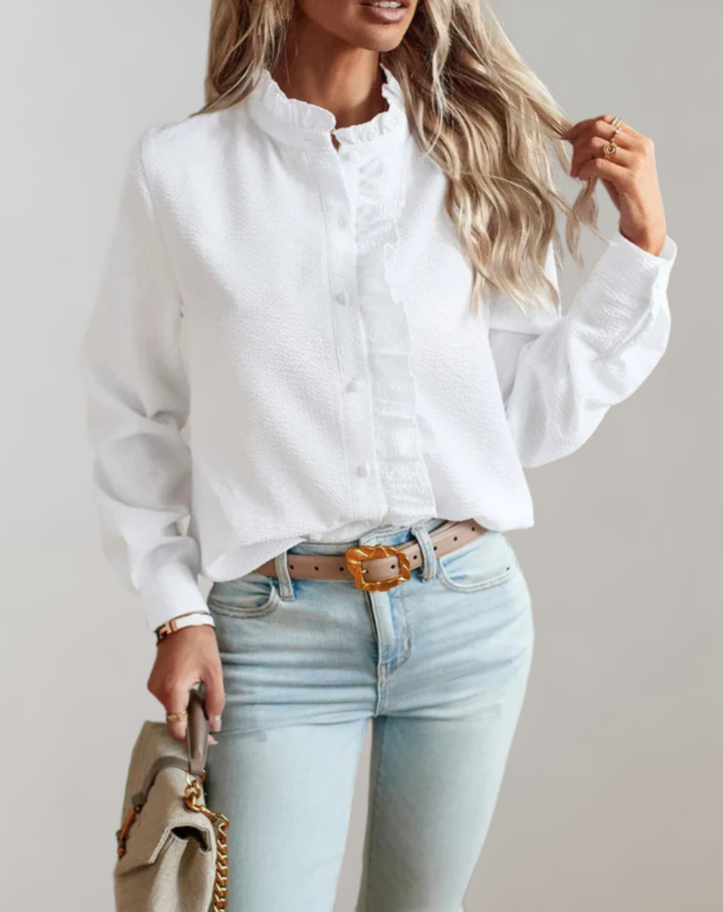 Ermelinda Bloes Lange Mouwen Gerimpelde Blouse