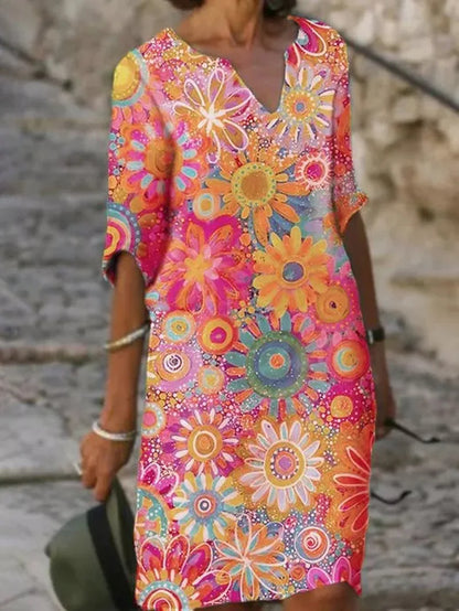 Bloemen midi-jurk met V-hals en tijdloze elegantie