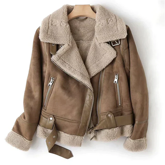 Selena | Chique en warme leren damesjas met sherpa voering