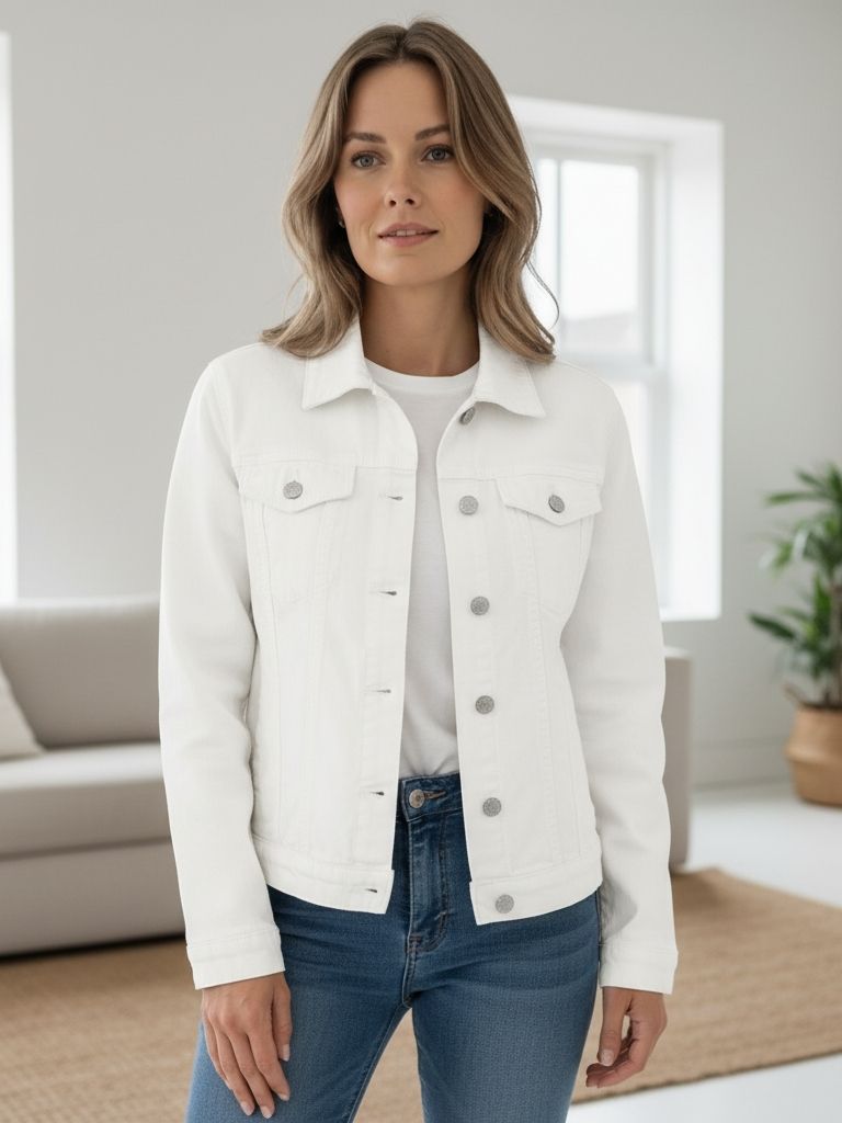 Marina | Duurzame damesjeansjas met knopen en chique zakken