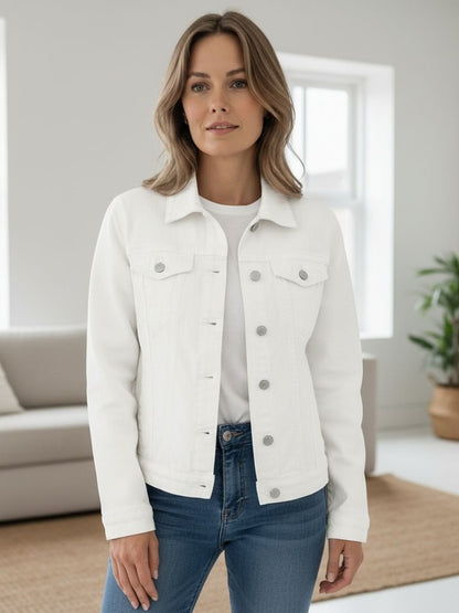 Marina | Duurzame damesjeansjas met knopen en chique zakken