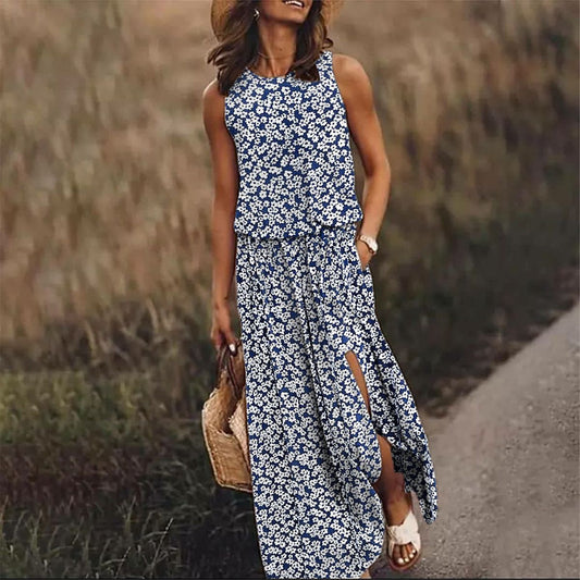 Melle - Chique maxi jurk in kleine bloemen met zakken