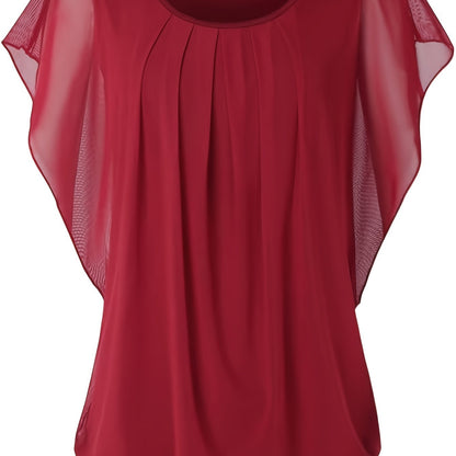 Mesh Blouse - Korte Mouwen & Gerimpeld Detail