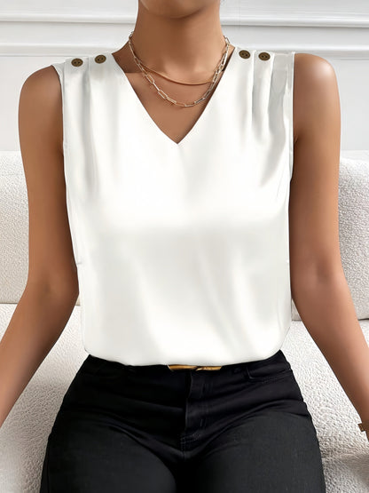Mouwloze V-Hals Blouse - Effen Kleur Ontwerp & Lichte Stof