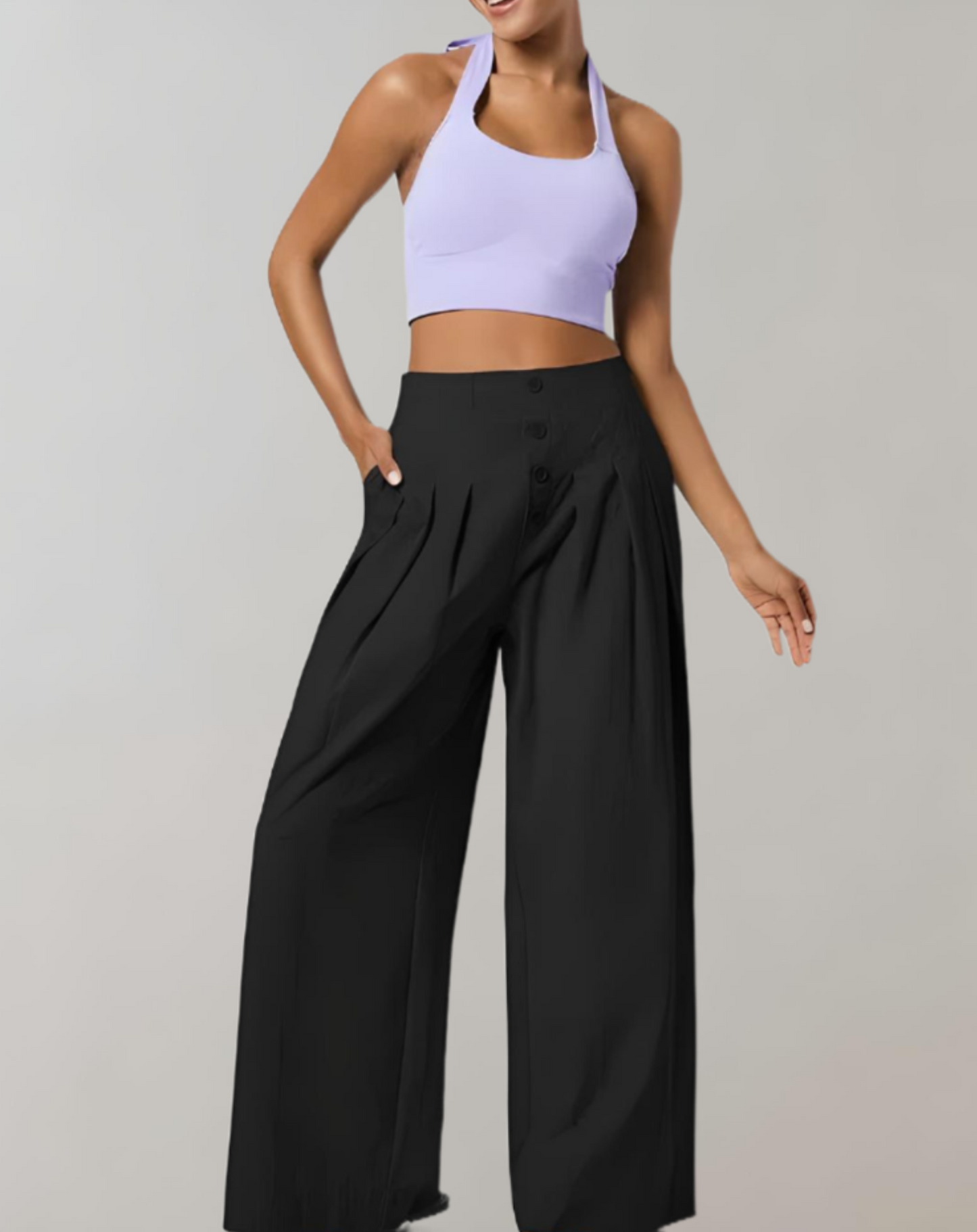 Margaux - Broek met wijde pijpen, hoge taille, knoopsluiting en zakken