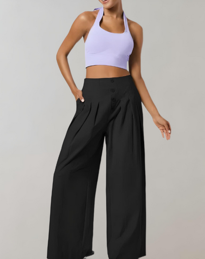Margaux - Broek met wijde pijpen, hoge taille, knoopsluiting en zakken